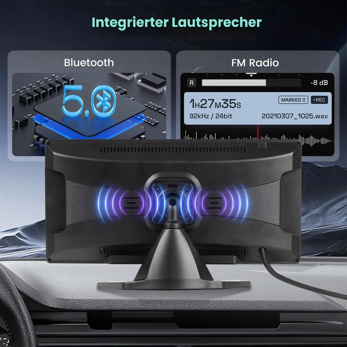 Hodozzy Rückfahrkamera Monitor 2 Kameras Wireless Carplay Android Auto,10,36 Zoll HD IPS Touch Screen Bildschirm,Tragbares Autoradio mit Bluetooth Mirrorlink Video-schleifenaufzeichnung FM AUX USB