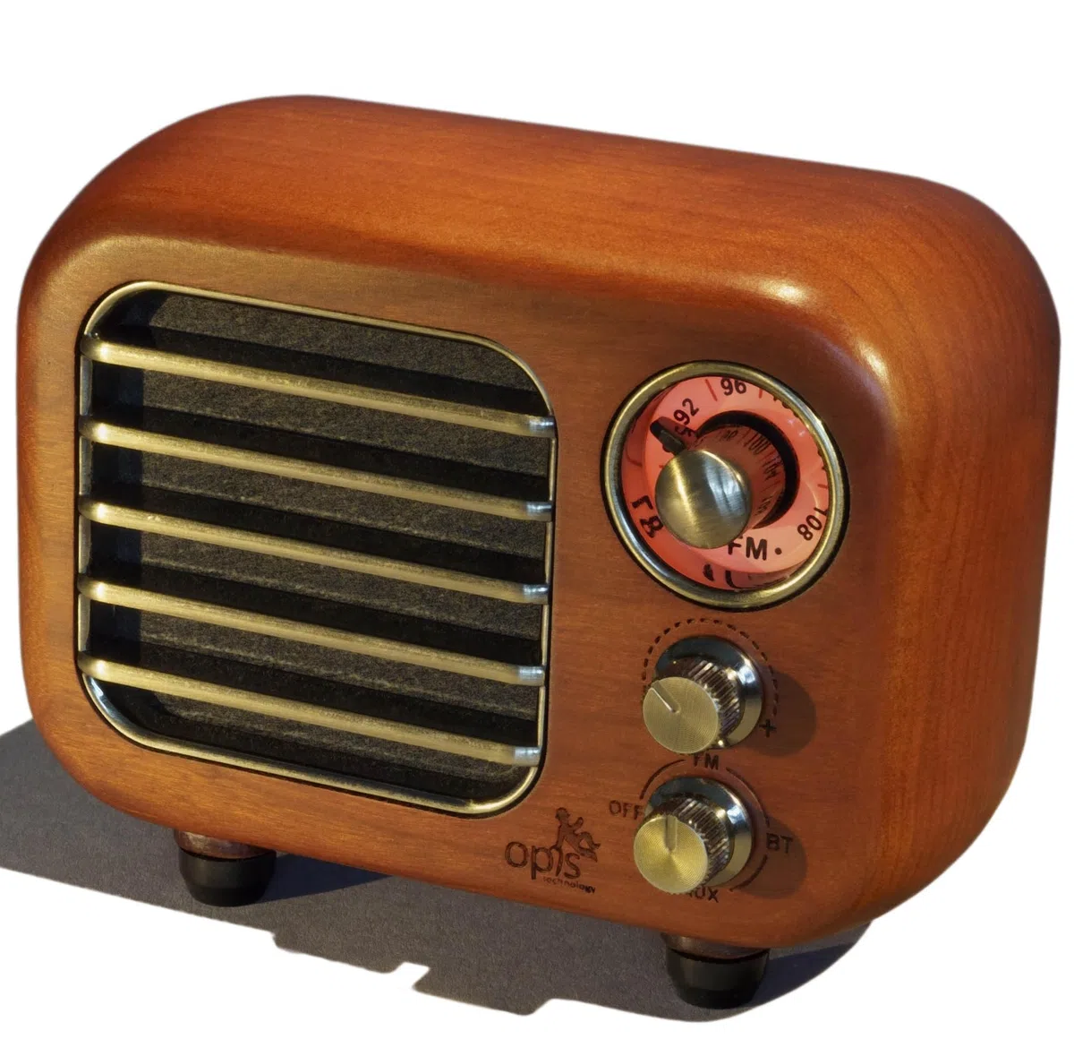 Opis Radio 3 – Kleiner Kirschholz Retro Bluetooth Lautsprecher mit UKW Radio mit Bluetooth im Vintage Look - SD-Kartenfunktion und AUX Eingang