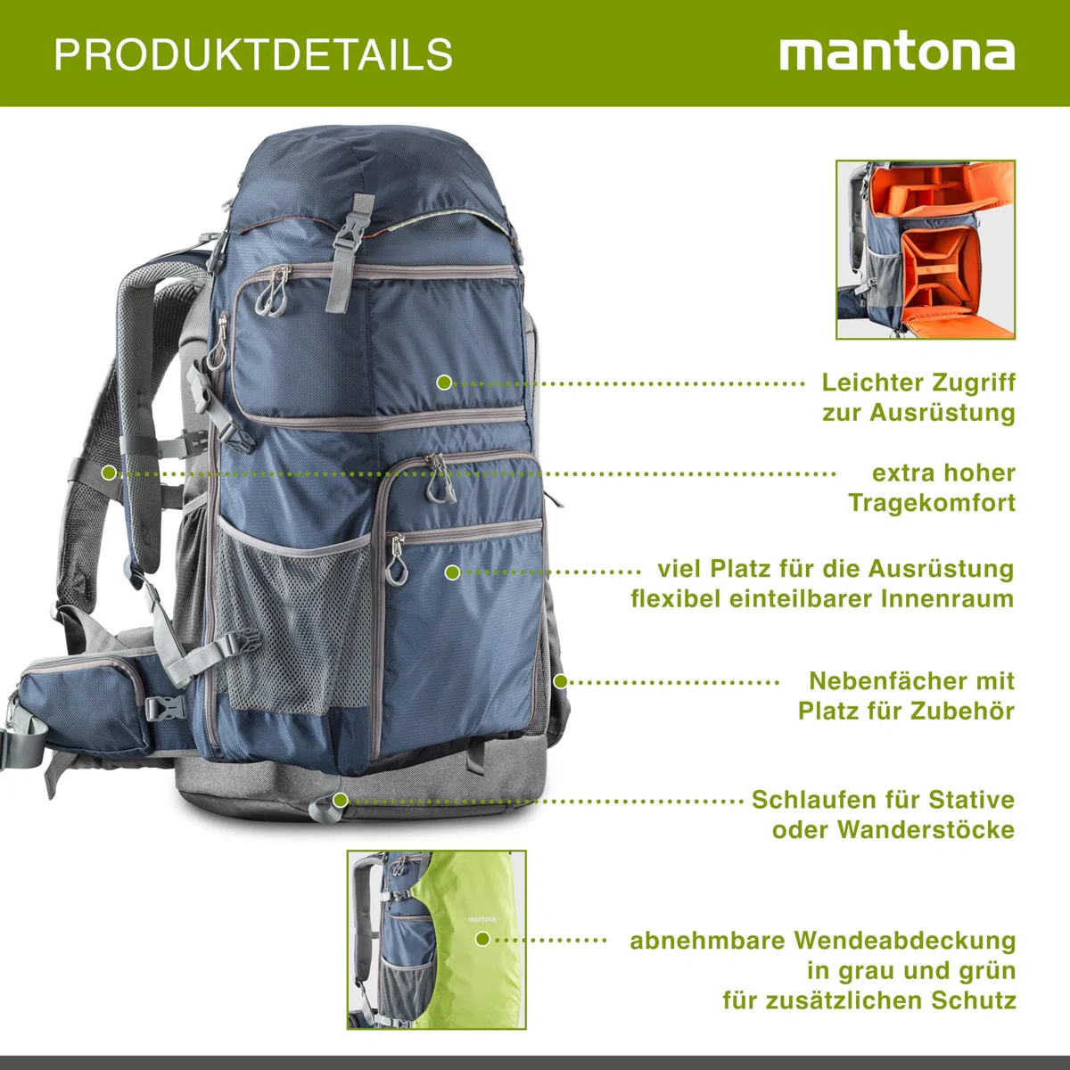 Mantona Elements Pro Kamera und Drohnenrucksack dunkelblau/grün/orange