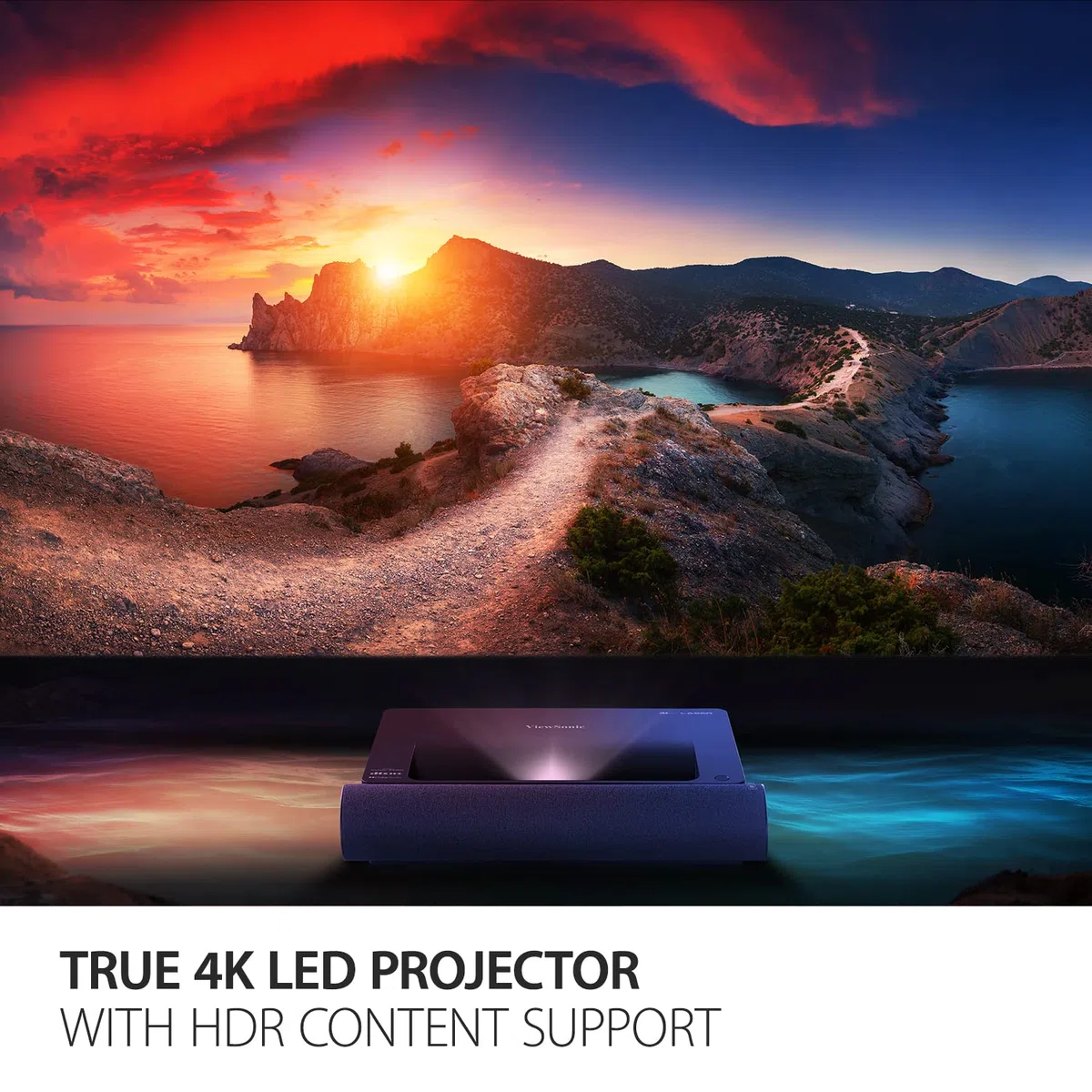 ViewSonic X2000B-4K Ultrakurzdistanz 4K UHD Laserbeamer, 2000 ANSI Lumen, 100” Bilddiagonale ab 23 cm, HDR10, 20000h Lebensdauer, Harman Kardon Sound, Dolby/DTS, WLAN, Bluetooth, HDMI ARC