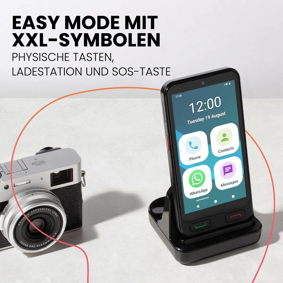 SPC Zeus 2 + Handyhülle | Smartphone für Senioren Kompatible mit App Fernverwaltung und -ortung | Easy-Mode, physische Tasten, XXL-Symbole | 5" Display, Dual-Kamera, 64GB | Ladestation, SOS-Taste