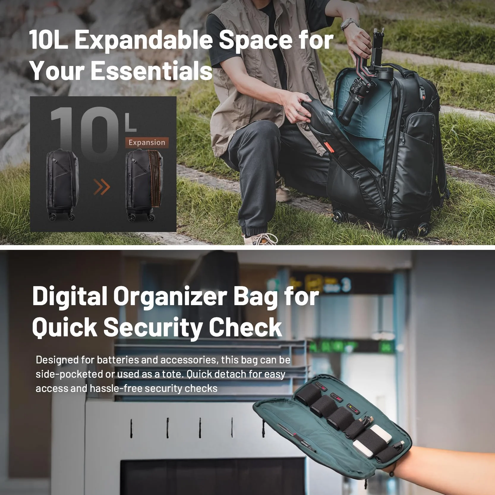PGYTECH 2 in 1 Kamera Rucksack mit Rollen, DSLR/SLR/Spiegellose/Stativ Fotorucksack für Reisen Fotografen, Rucksack Trolley mit Regenschutz, kompatibel mit 17‘ laptop, Canon, Nikon, Sony