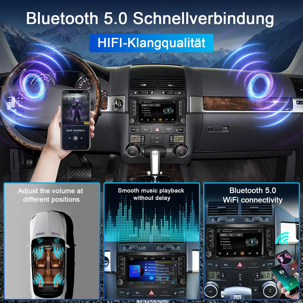 Autoradio für VW Touareg 2004-2011 Transporter T5 Multivan 2004-2009 Kompatibel Wireless Apple Carplay & Android Auto, 7 Zoll Radio mit Touchscreen/Bluetooth/FM/AM/USB/DSP/RDS/Mirror Link