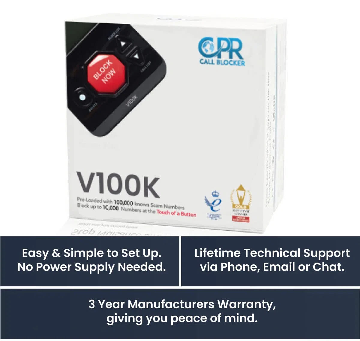 CPR Call Blocker Für Festnetztelefone – Stoppen Sie alle unerwünschten lästigen Anrufe auf Knopfdruck – funktioniert mit Ihrem vorhandenen Haustelefon (V100K)