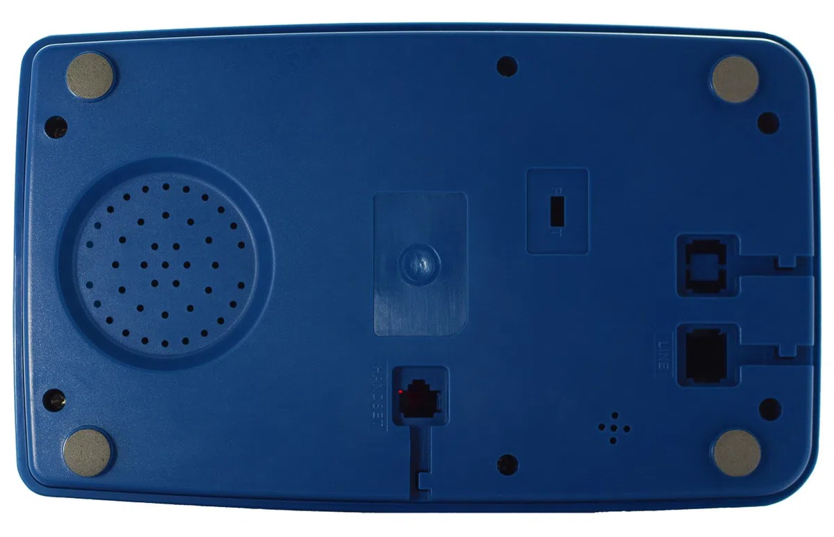 Opis Technology PushMeFon Cable: 1970er Designer Retro Tastentelefon Schnurgebunden/Festnetztelefon Schnurgebunden/Retro-Telefon in modernen Farben mit Metallklingel (dunkelblau)