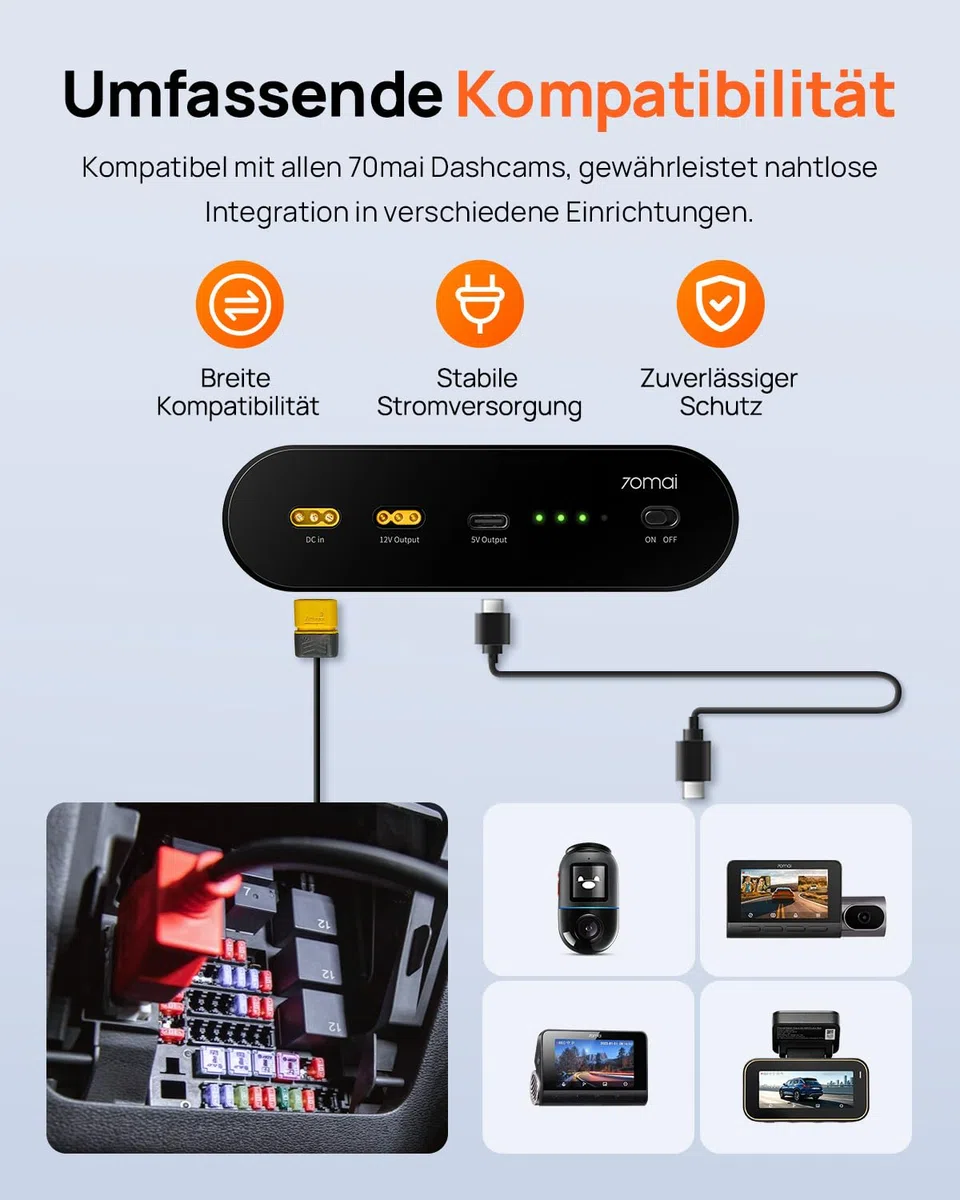 70mai Dashcam Akku Pack BL96NNX, 96Wh LiFePO4-Ersatzstromversorgung mit bis zu 30 Stunden Parkmodus, Ausgestattet mit Unterspannungsschutz, XT30+USB-C Ausgang, 7 Schutz BMS(Sicherungskasten Ladung)