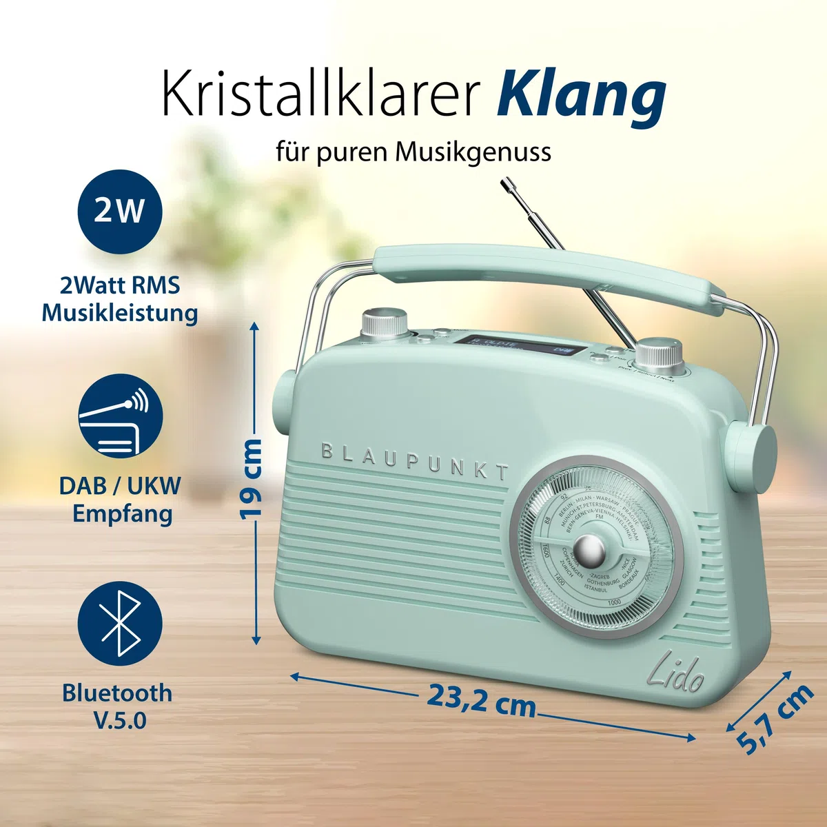 Blaupunkt LIDO VDR 10, Blau Nostalgieradio, DAB+ Radio Retro Design, digitales Radio mit Senderspeicher, Retro DAB Radio mit Bluetooth, UKW Empfang, kompakte Bauweise