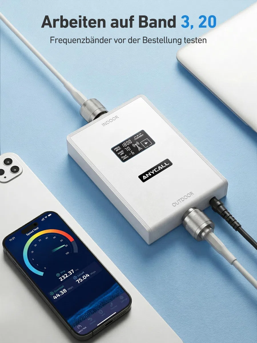 Mobilfunk Verstärker für Haus und Büro, Handy Signalverstärker für Band 3/20, 4G LTE GSM Repeater mit hoher Verstärkung, Empfangsverstärker Mobilfunk für Vodafone O2 Telekom T-Mobile E-Plus
