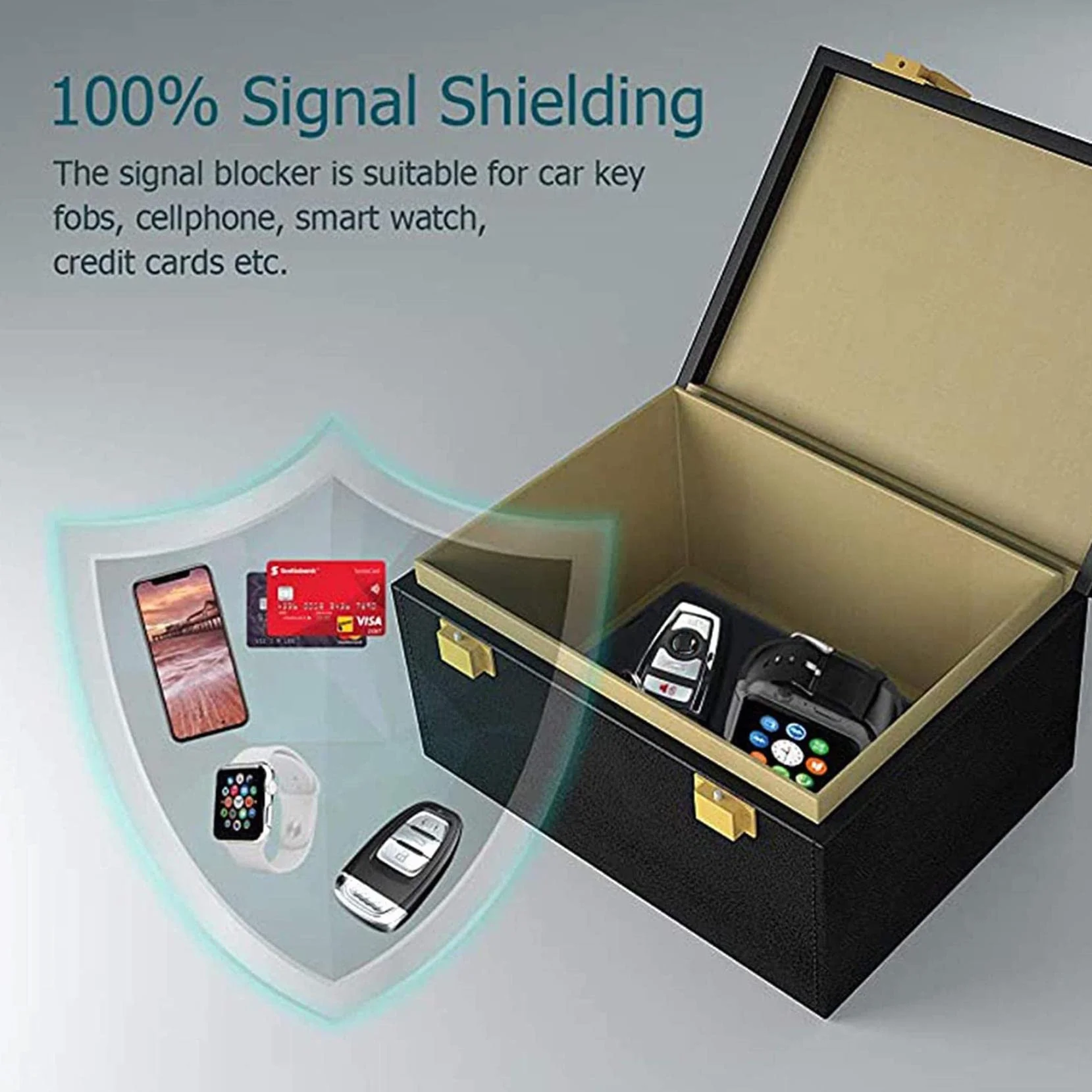 Signalabschirmbox, Faraday-Box gegen Diebstahl, RFID-blockierende Diebstahlsicherung ohne Schlüssel, strahlungsgeschützte Tasche for Blockieren von Mobiltelefonen