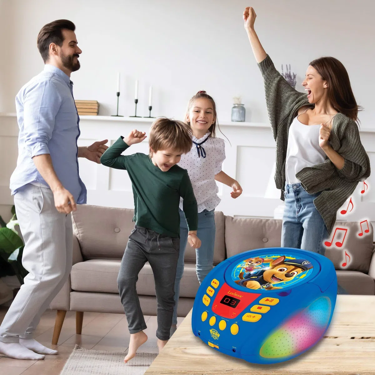 Lexibook, Paw Patrol, Bluetooth-CD-Player für Kinder, tragbar, mehrfarbige Lichteffekte, Mikrofonbuchse, Aux-in-Buchse, AC- oder batteriebetrieben, Mädchen, Jungen, Blau/Rot, RCD109PA