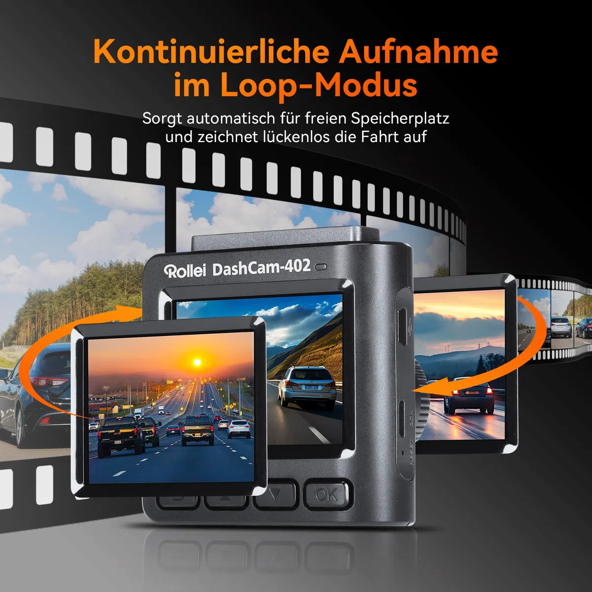 Rollei Dashcam 402 mit GPS und G-Sensor | Rechtskonforme Autokamera vorne | 1080p Full-HD | Auto-Kamera zur Überwachung und Parküberwachung | Dash Cam Video-Registrator mit Loop Funktion