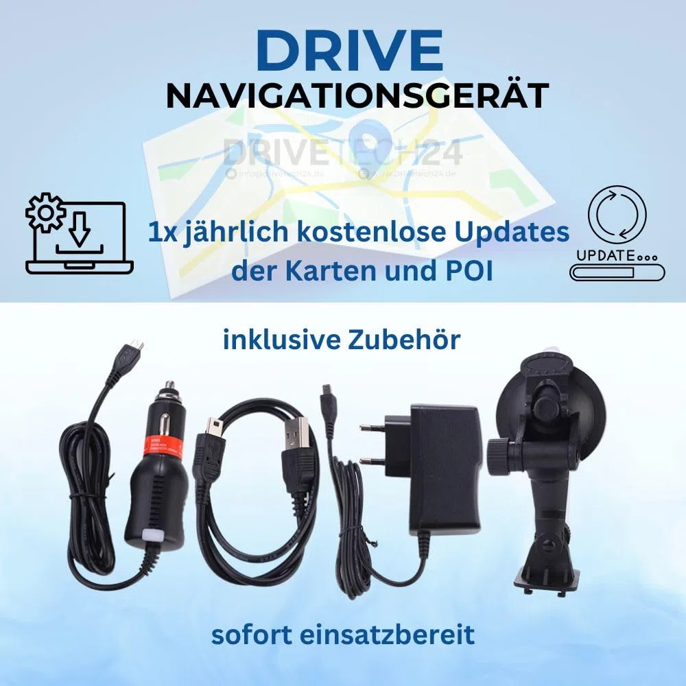 sehr großes 9 Zoll Navigationsgerät DRIVE-9BT gut lesbar für PKW LKW Wohnmobil Bus EU-Karten Radarwarner, Bluetooth, lebenslange Updates