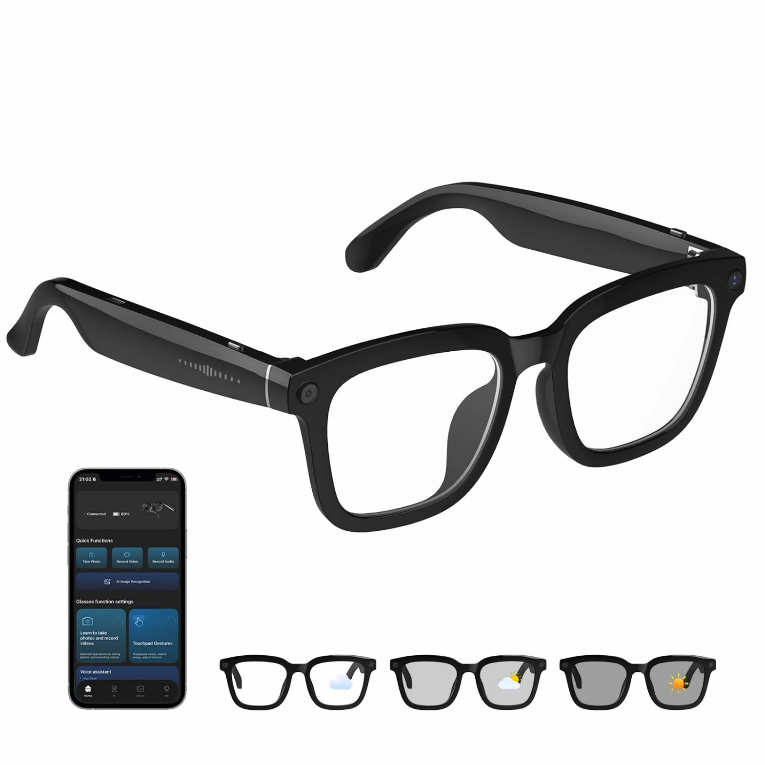 AI Smart Glasses HD 1200P Camera with 8MP Anti-Shake, Photochromic Lenses for Outdoor & Travel, Video Recording, AI Object Recognition & ChatGPT Integration