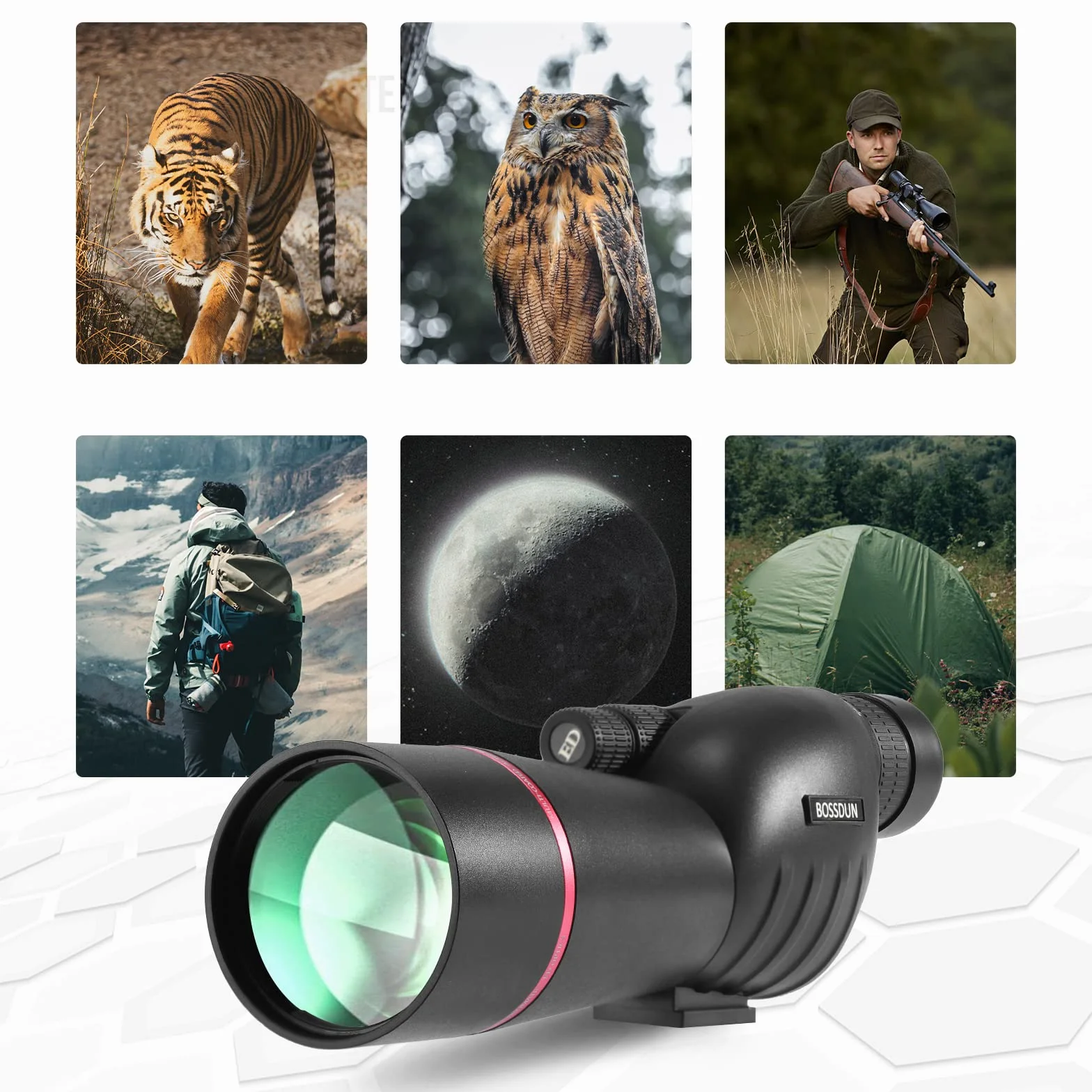 BOSSDUN Spektiv 25-75x60, HD Dual Focus Spektiv, BAK4 FMC ED Spektiv, Geschenke für Zielschießen Vogelbeobachtung Jagd Bogenschießen Wildtierbeobachtung mondbeobachtung