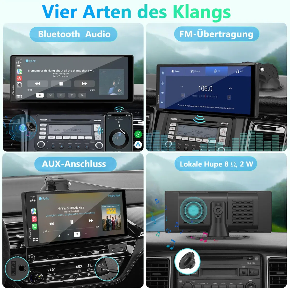 Carpuride V92 Tragbares Autoradio Kabellos Carplay & Android Auto, 10,26 Zoll 1080P HD Touchscreen Radio mit BT 5.0, Mirror Link Halterung Truck RV Armaturenbrett
