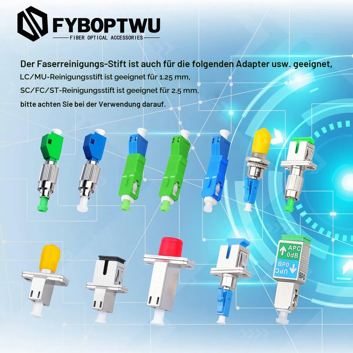 Glasfaser-Reiniger, Glasfaser-Werkzeuge, Reinigungsstift für LC/MU, 1,25 mm Stecker, über 800 Reinigungen, Faserendflächenreinigung und optische Steckerreinigung, 5 Stück