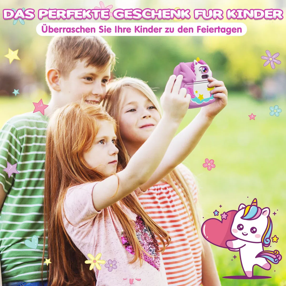 CAMCLID Kinderkamera Sofortbildkamera 2,4 Zoll 1080P HD Digitalkamera mit 32G TF Karte und Fotopapier Lila