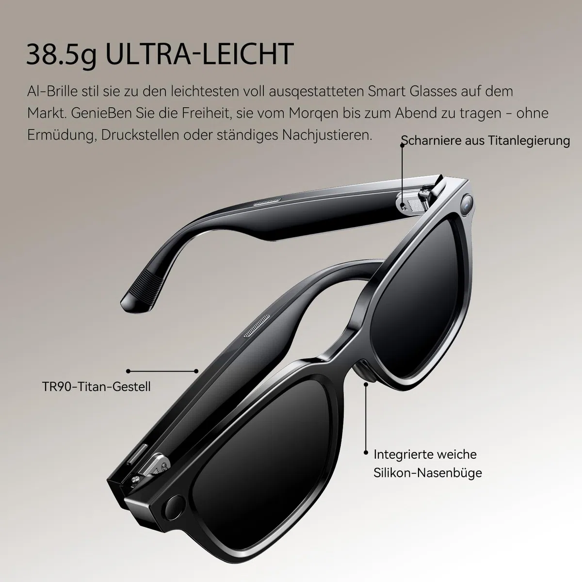 Rokid AI Glasses Style (ohne Display), Smart KI-Brille mit Gemini & ChatGPT, 12MP Kamera, Intelligente Brille mit Open-Ear Audio, Sprachsteuerung, Freisprechfunktion für Reisen & Business