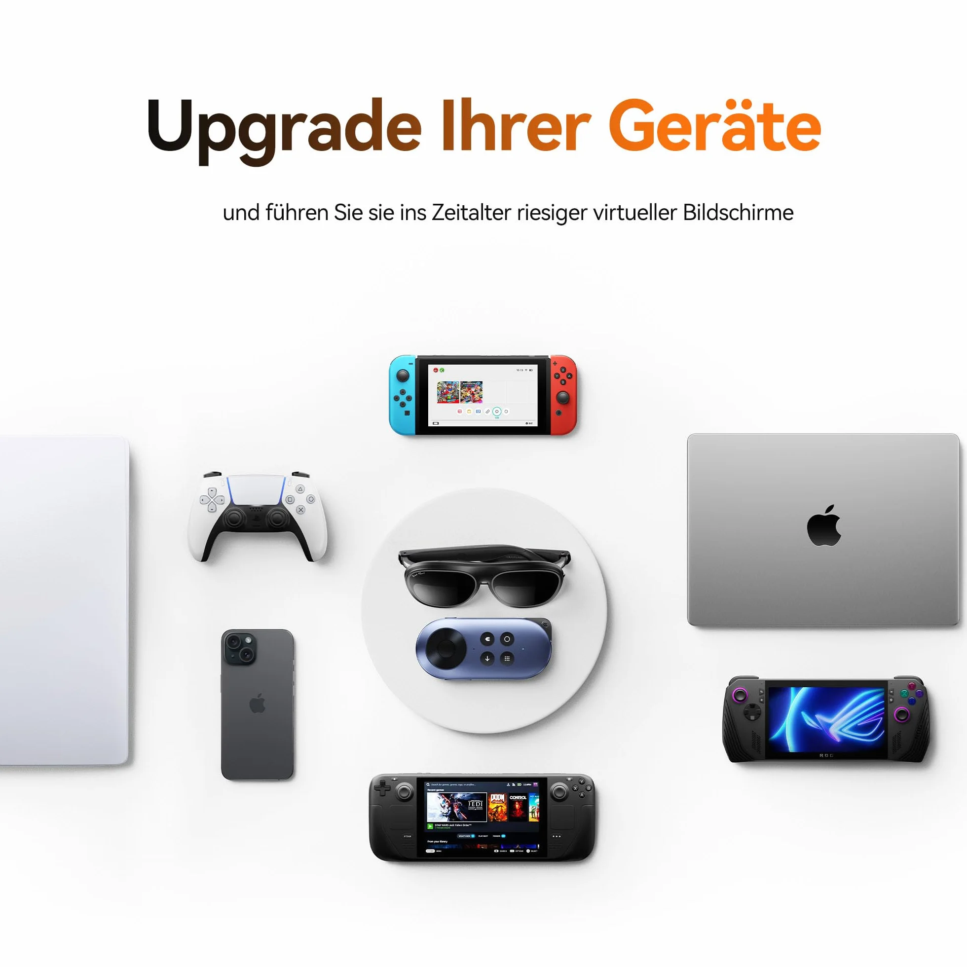 Rokid Max 2 AR Brille Schwarz, 215" Micro-OLED Display, Myopia Adjustable (0-600D), 120Hz, 50° FOV und 600nits Leuchtdichte, kompatibel mit Android und PC/ROG/Steam