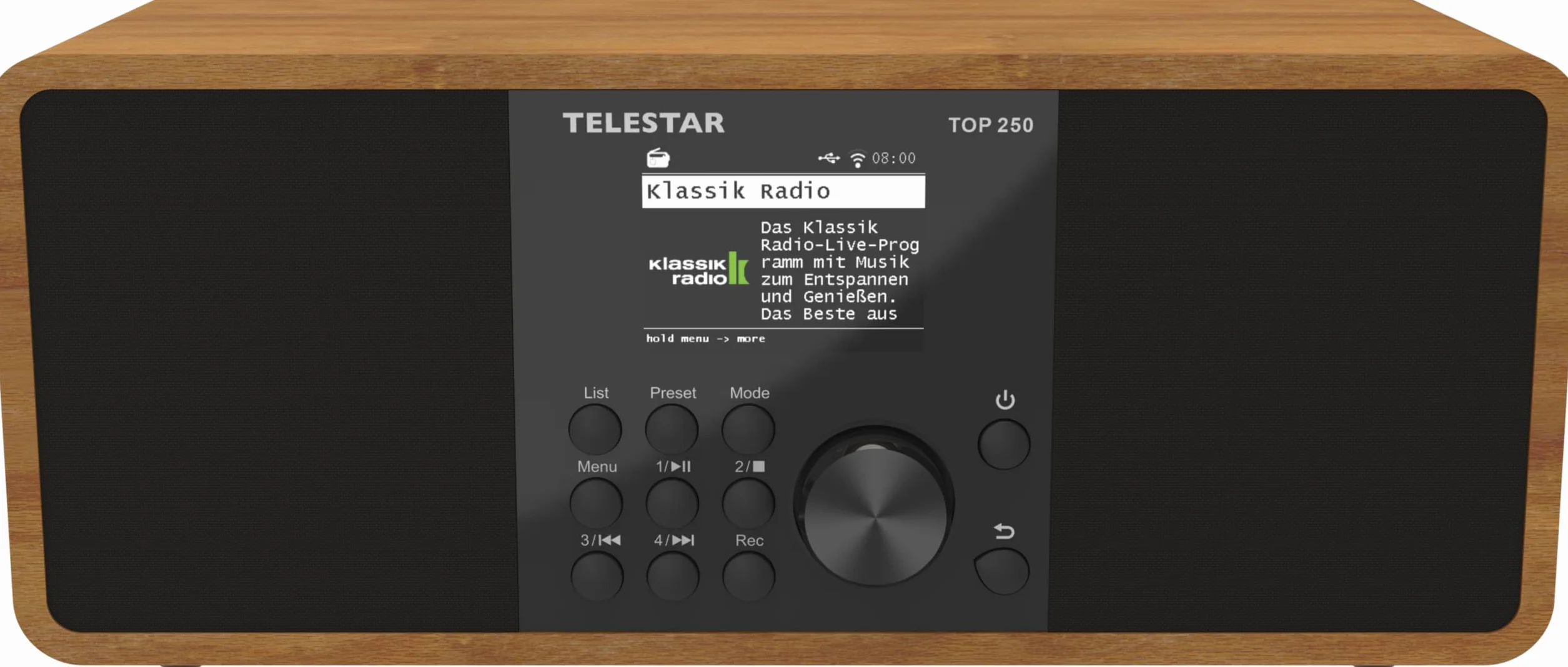 TELESTAR TOP 250 – DAB+/Internetradio, Stereo – Holz | 2 × 10 Watt, Bluetooth Audio-Streaming & Sendefunktion, USB-Aufnahme, Notfallwarnsystem, App-Steuerung