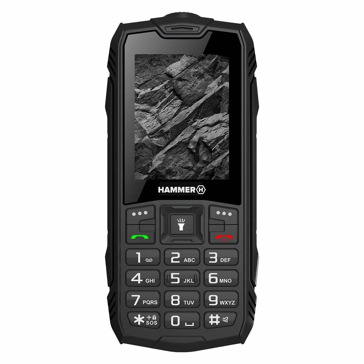 Hammer H Rock Handy ohne Vertrag, Robustes Tastenhandy mit IP68, Taschenlampe, 1800 mAh Akku, stoßfest, Dual SIM, 2,4 Zoll Farbdisplay, Arbeitshandy für Baustelle und Outdoor, Schwarz