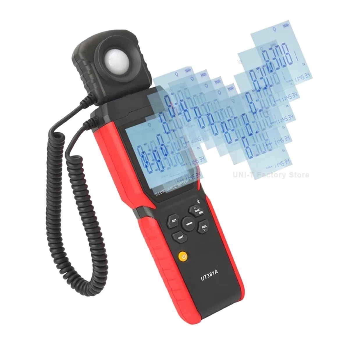 Digitaler Lichttester UT381A Illuminometer Integriertes und geteiltes digitales Lichtbeleuchtungsmessgerät 400000 Lx 37160 Fc Luxometer mit Bluetooth-App