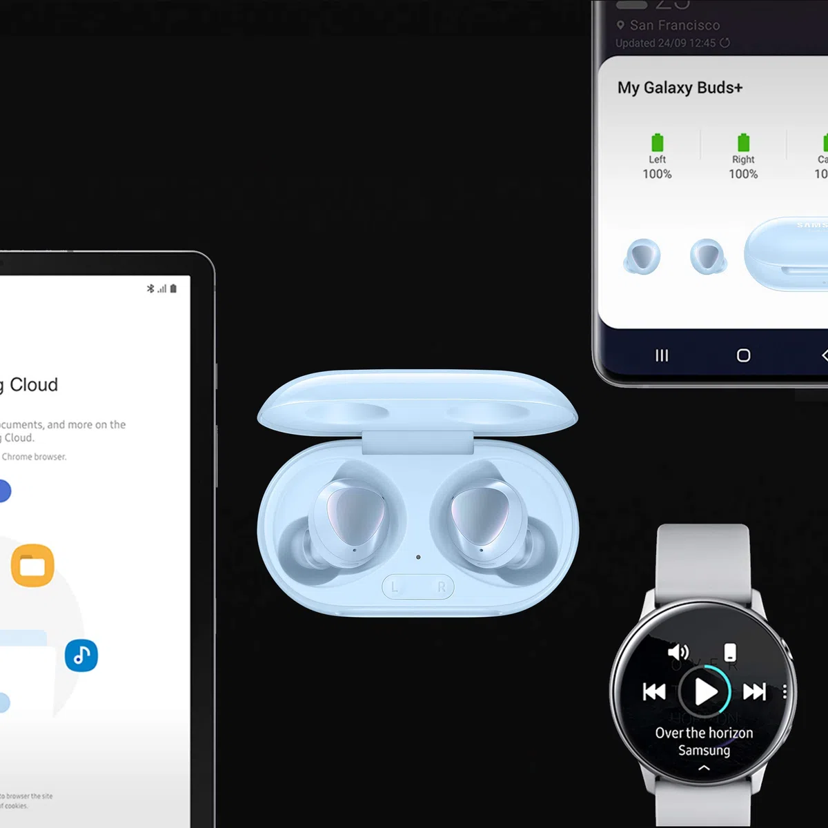 Samsung Galaxy Buds +, Kabellose Kopfhörer, 3 Mikrophone, Sound by AKG, ausdauernder Akku, 2-Wege-Lautsprecher, Bluetooth, Blau (Deutsche Version)
