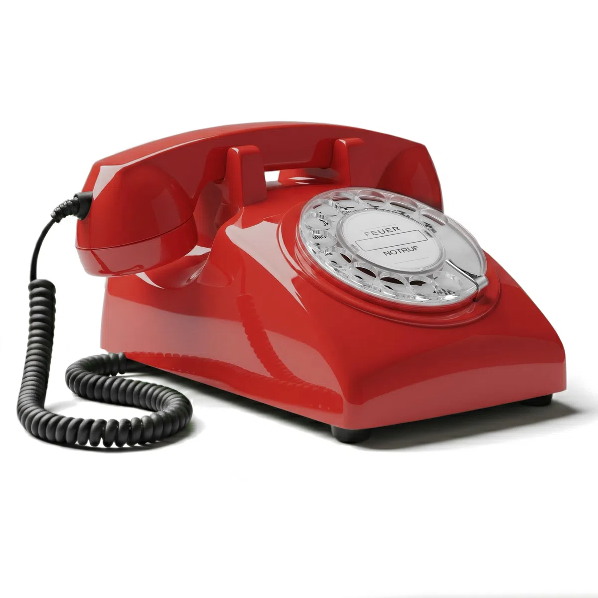 Opis Technology 60s Cable Retro Telefon mit Wählscheibe – Klassisches Festnetztelefon, mechanische Metallklingel & Vintage Design, kompatibel mit modernen Routern (FritzBox etc.) – Rot