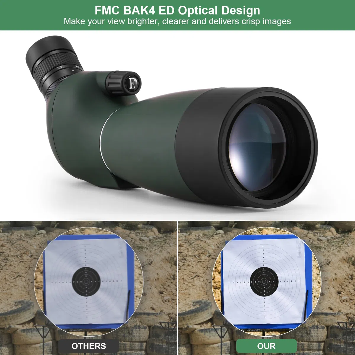 Spektiv Sportschützen 25-75x70,Spektiv mit Stativ HD IP67 Wasserdichtes BAK4 Porro Prism FMC Monokular Teleskop mit Smartphone Adapter für Bogenschießen, Vogelbeobachtung, Mond