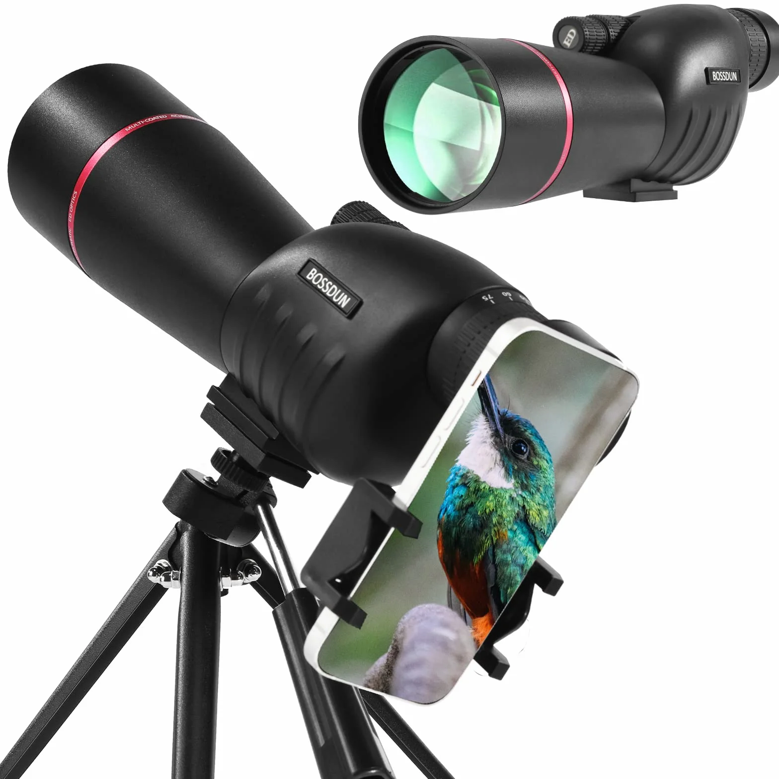 BOSSDUN Spektiv 25-75x60, HD Dual Focus Spektiv, BAK4 FMC ED Spektiv, Geschenke für Zielschießen Vogelbeobachtung Jagd Bogenschießen Wildtierbeobachtung mondbeobachtung