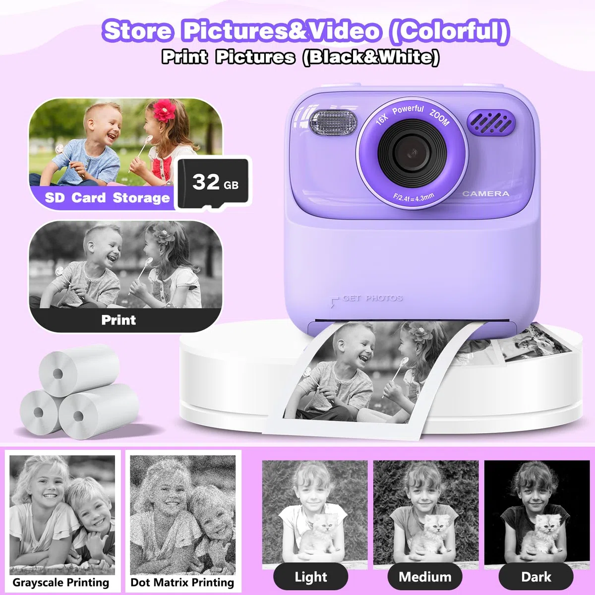 Masterbee Sofortbildkamera Digitalkamera Kinder 1080P HD Video Geschenk Mädchen Jungen 3-12 Jahre