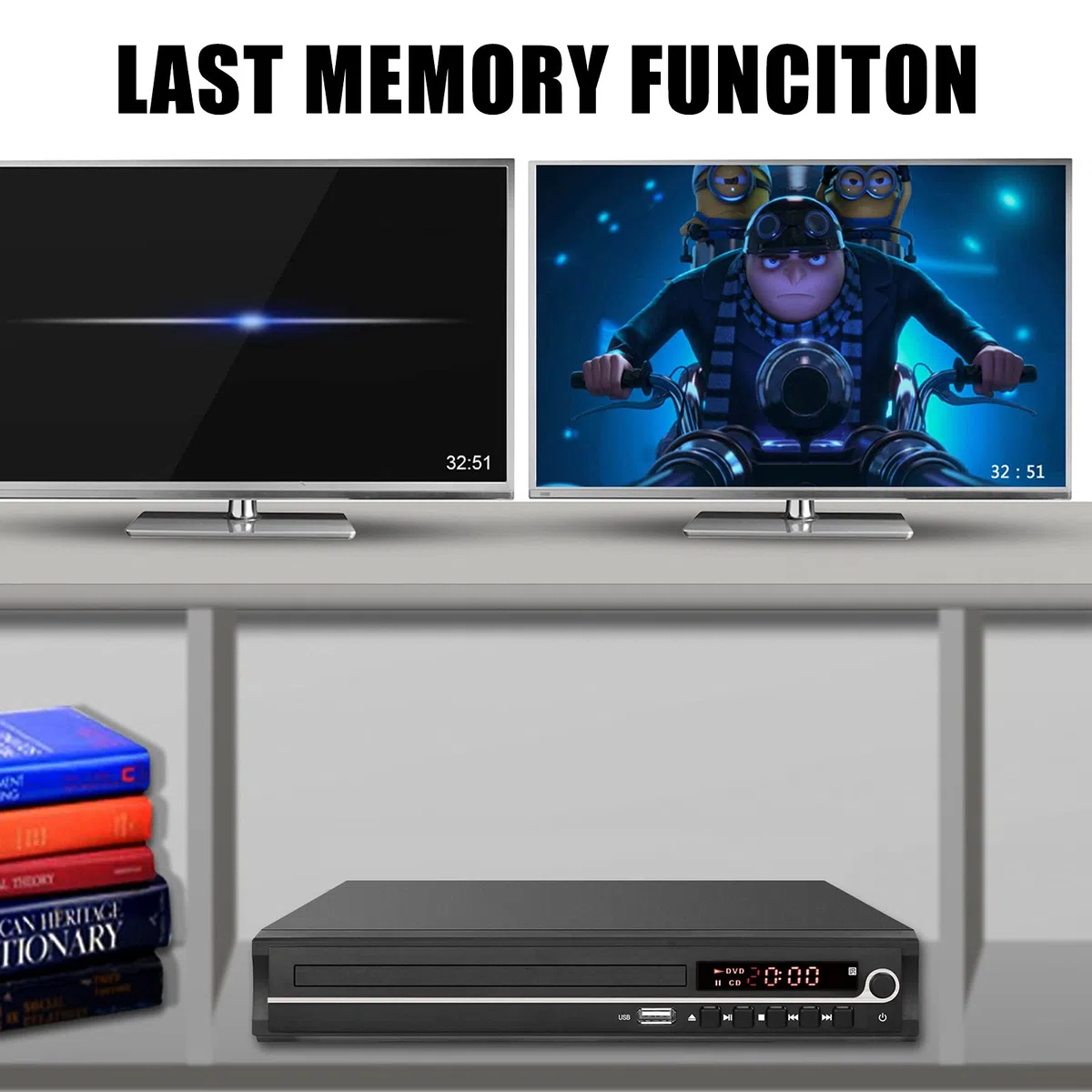 VATI DVD-Player für Fernseher, regionenfreier HDMI-DVD-Player für Smart-TV, unterstützt 1080P Full HD mit HDMI-Kabel, Fernbedienung, USB-Eingang