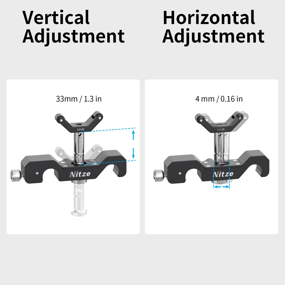 Nitze 15mm LWS Objektivhalterung, Universal Lens Support mit rollbarer Y-Halterung, 1/4"-Höhenverlängerung und 1/4", 3/8", M3-Kappen, kompatibel mit schweren Langen Objektiven – N04B