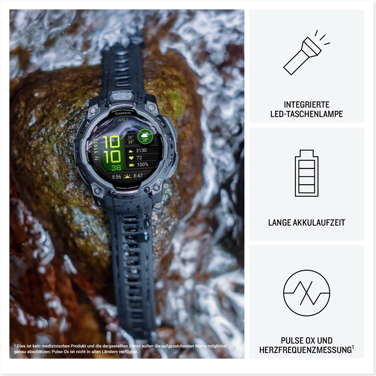 Garmin Instinct 3 45mm AMOLED Multisport-Smartwatch, 1,2" Display, 18 Tage Akkulaufzeit, 80+ Sport-Apps, Navigation, LED-Taschenlampe, wasserdicht