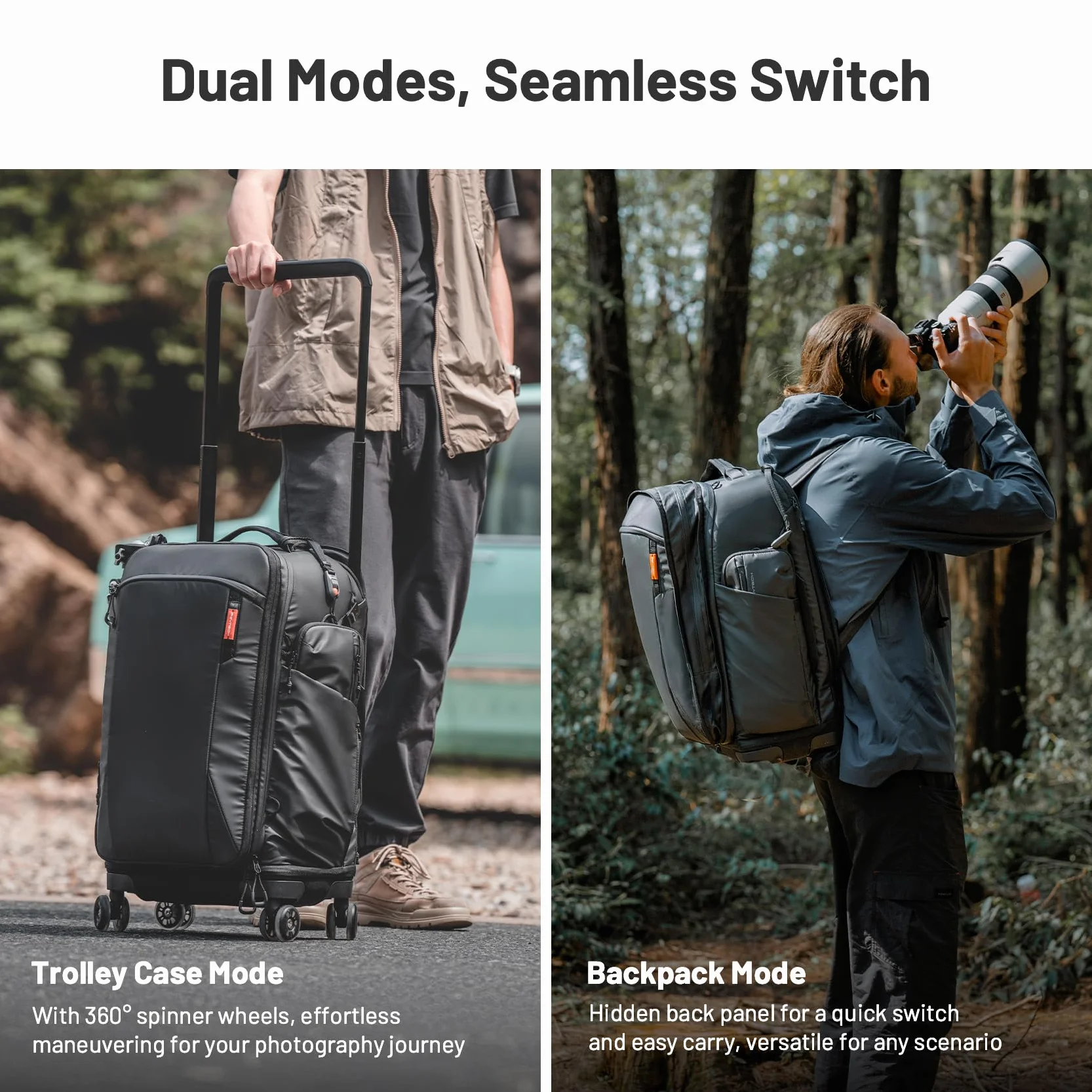 PGYTECH 2 in 1 Kamera Rucksack mit Rollen, DSLR/SLR/Spiegellose/Stativ Fotorucksack für Reisen Fotografen, Rucksack Trolley mit Regenschutz, kompatibel mit 17‘ laptop, Canon, Nikon, Sony