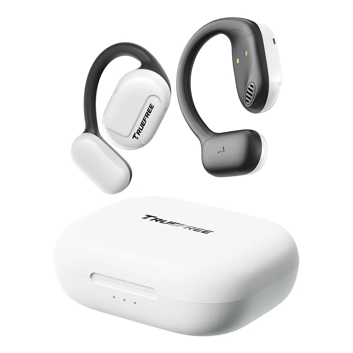 truefree O1 Open Ear Bluetooth 5.3 Kopfhörer, kabellose Ohrhörer mit dynamischen 16,2mm Audiotreibern, ENC, immersiver Stereoklang, 4 Mikrofone, 45 Stunden Spielzeit für Sport Workout Gaming (weiß)