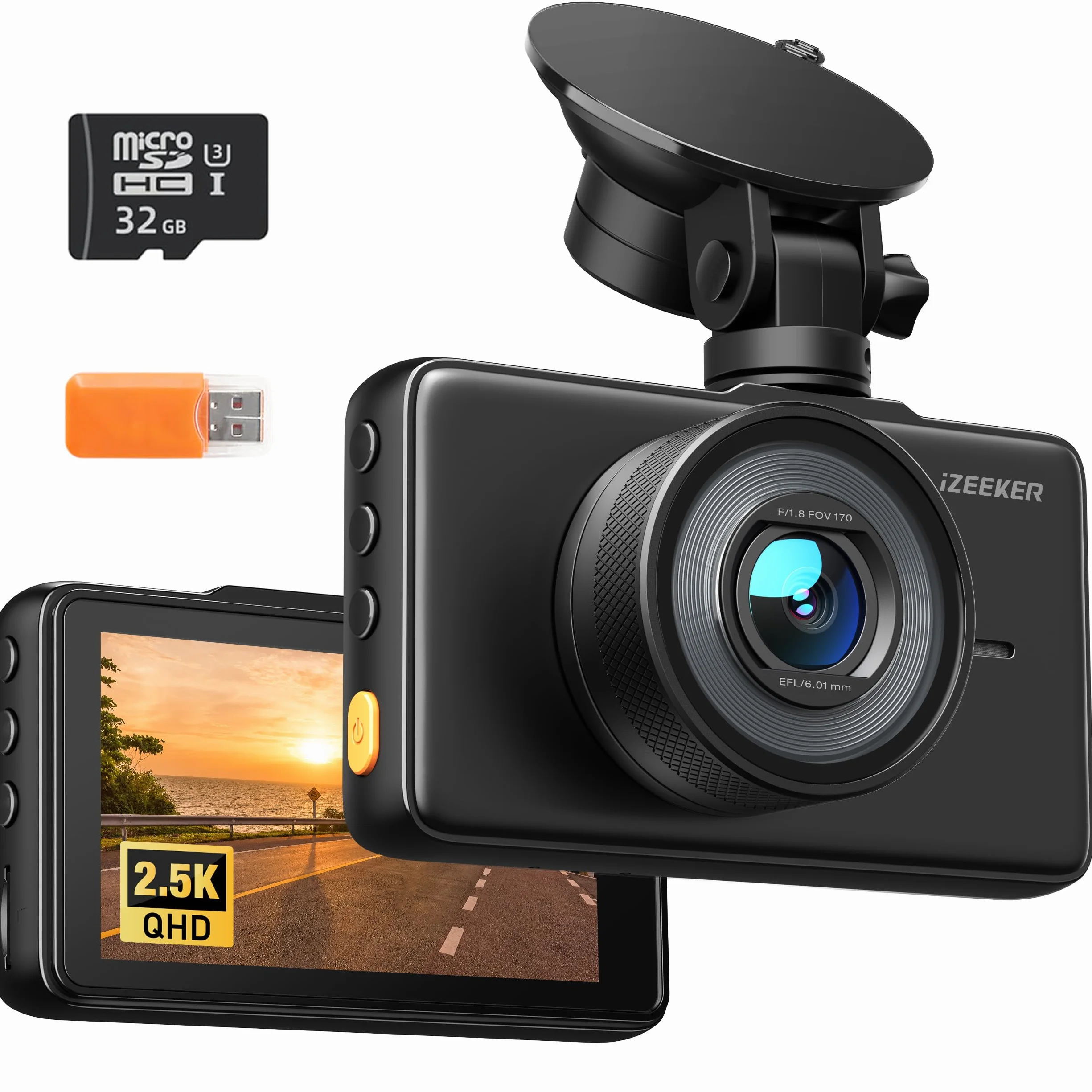 iZEEKER 2.5K Dashcam, 1440P QHD Auto Kamera mit 3" IPS Display, Nachtsicht, WDR, 170° Weitwinkel, Loop-Aufnahme, G-Sensor Notfallaufnahme, 24H Parkmodus, Typ-C