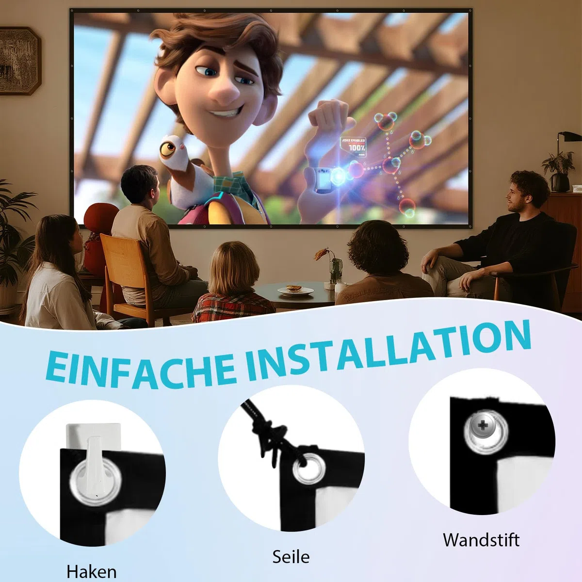 Beamer Leinwand 72 Zoll Outdoor: LEORFI Verbessert Schwarzer Hintergrund Schwarz undurchsichtig - Tragbare Projektionswand Indoor - Projektor Leinwand Faltbar Waschbar für Heimkino - mit Tragetasche