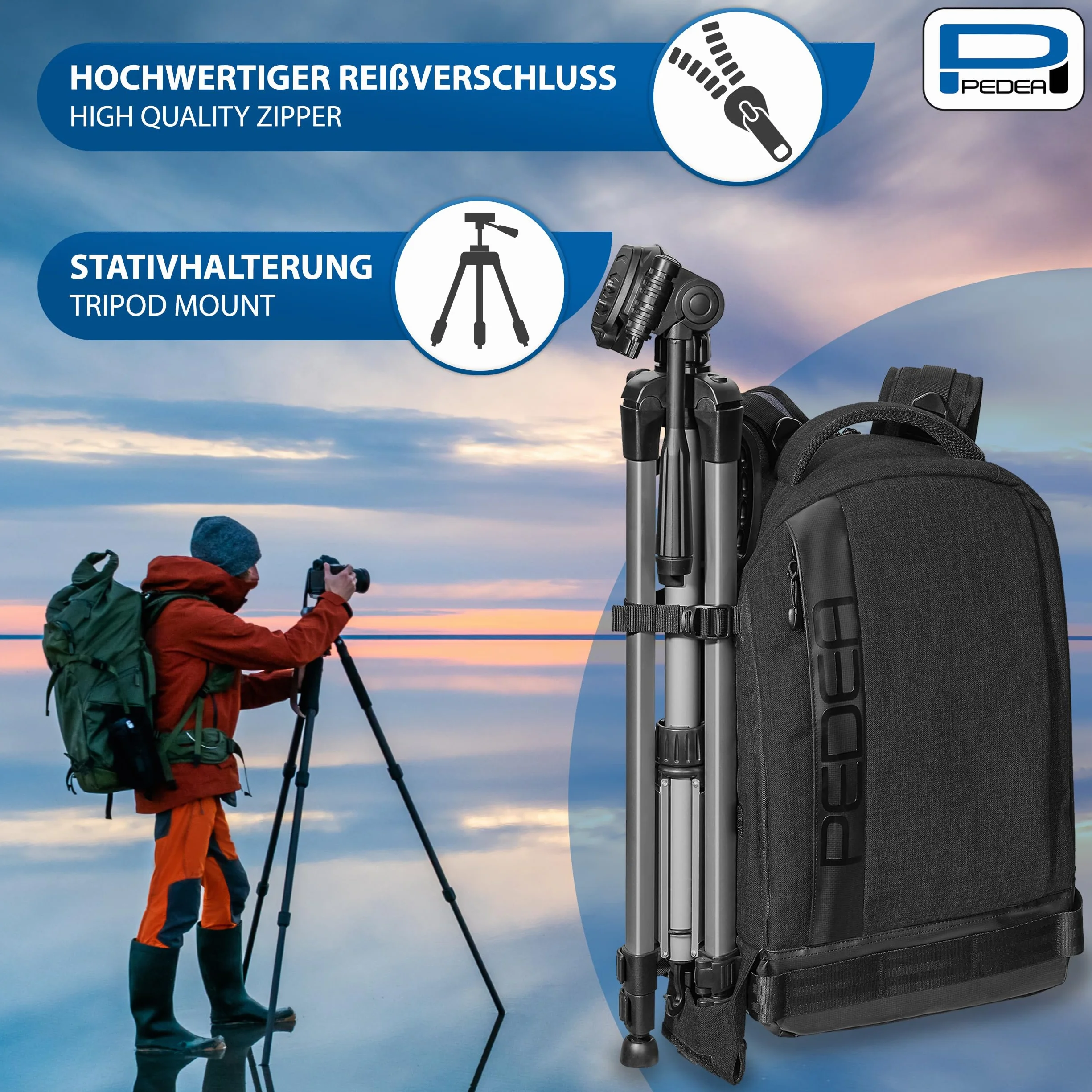 Pedea DSLR-Kamerarucksack Fashion Fotorucksack für Spiegelreflexkameras mit wasserdichtem Regenschutz und Variabler Inneneinteilung (Rucksack, schwarz)