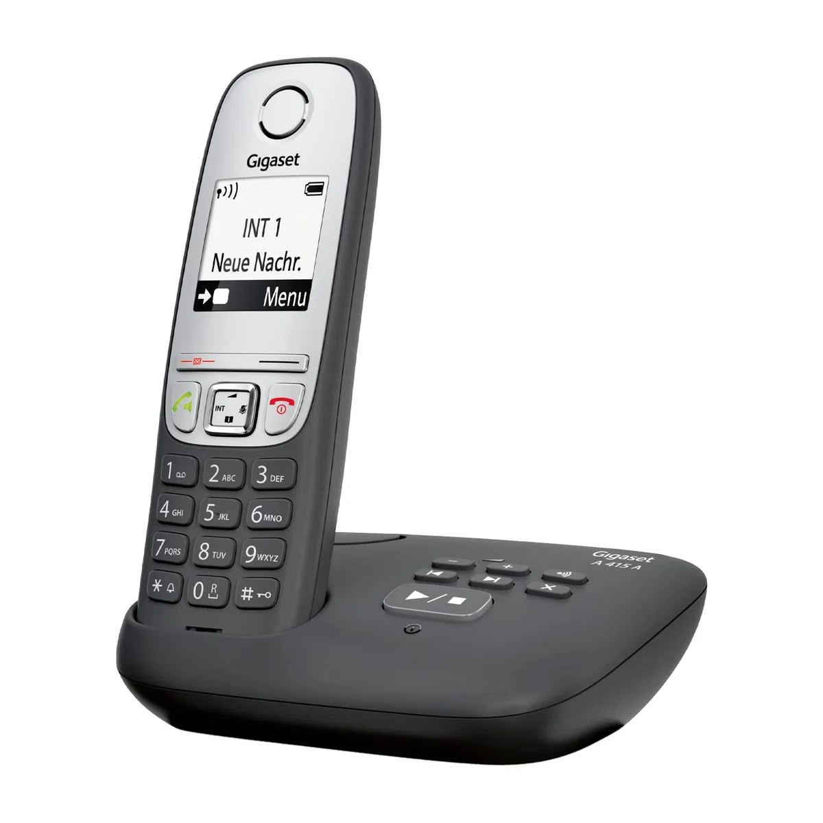 Gigaset A415A, Schnurloses Telefon DECT mit Anrufbeantworter, Freisprechfunktion, Kurzwahltasten, Telefonbuch mit 100 Einträgen, Kontrastreiches Grafik Display und leichter Bedienung, schwarz