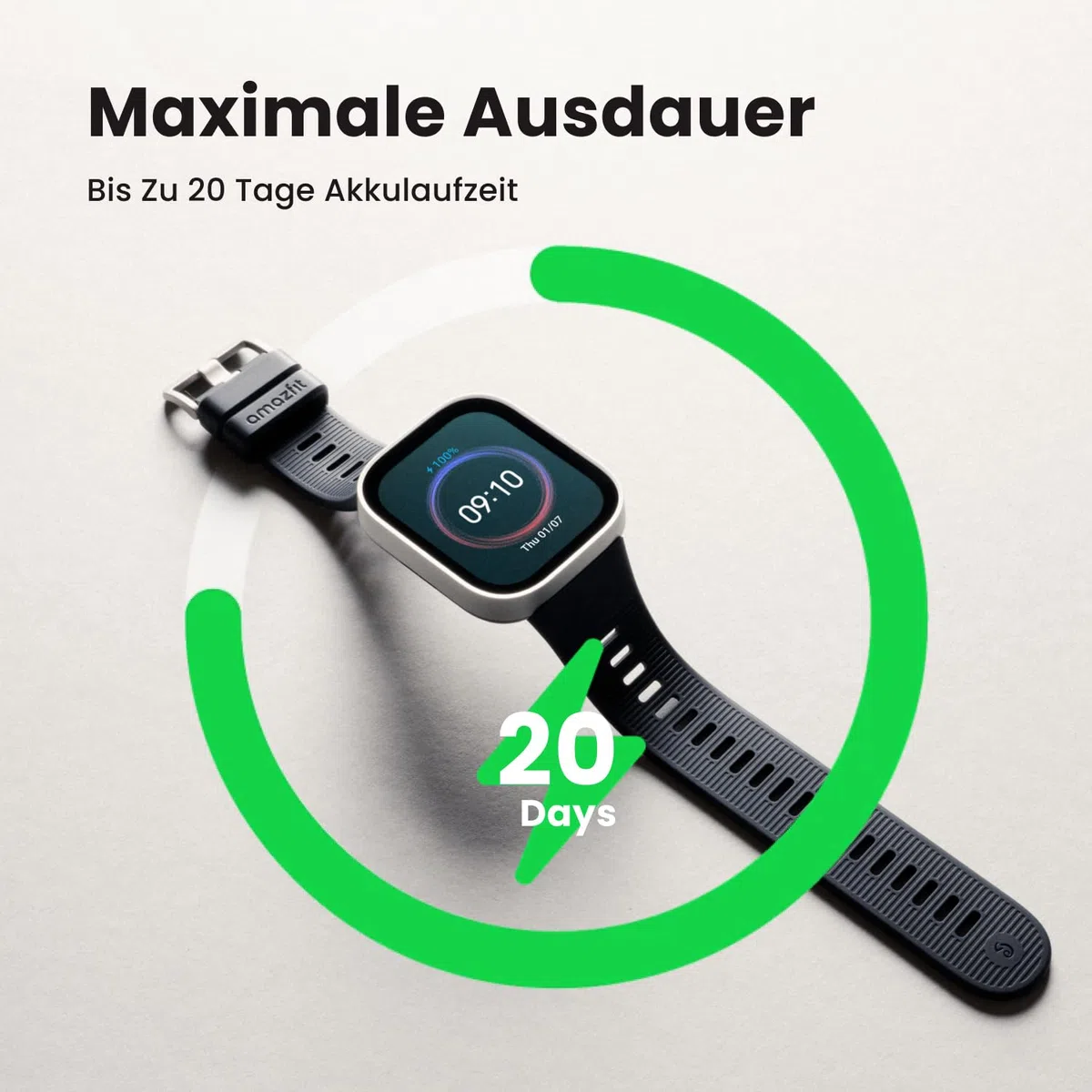 Amazfit Bip Max 50mm Smartwatch, 2.07" AMOLED-Display, 20 Tage Akkulaufzeit, GPS, 4GB Speicher, Offline-Karten, Fitness-Tracker, 5ATM