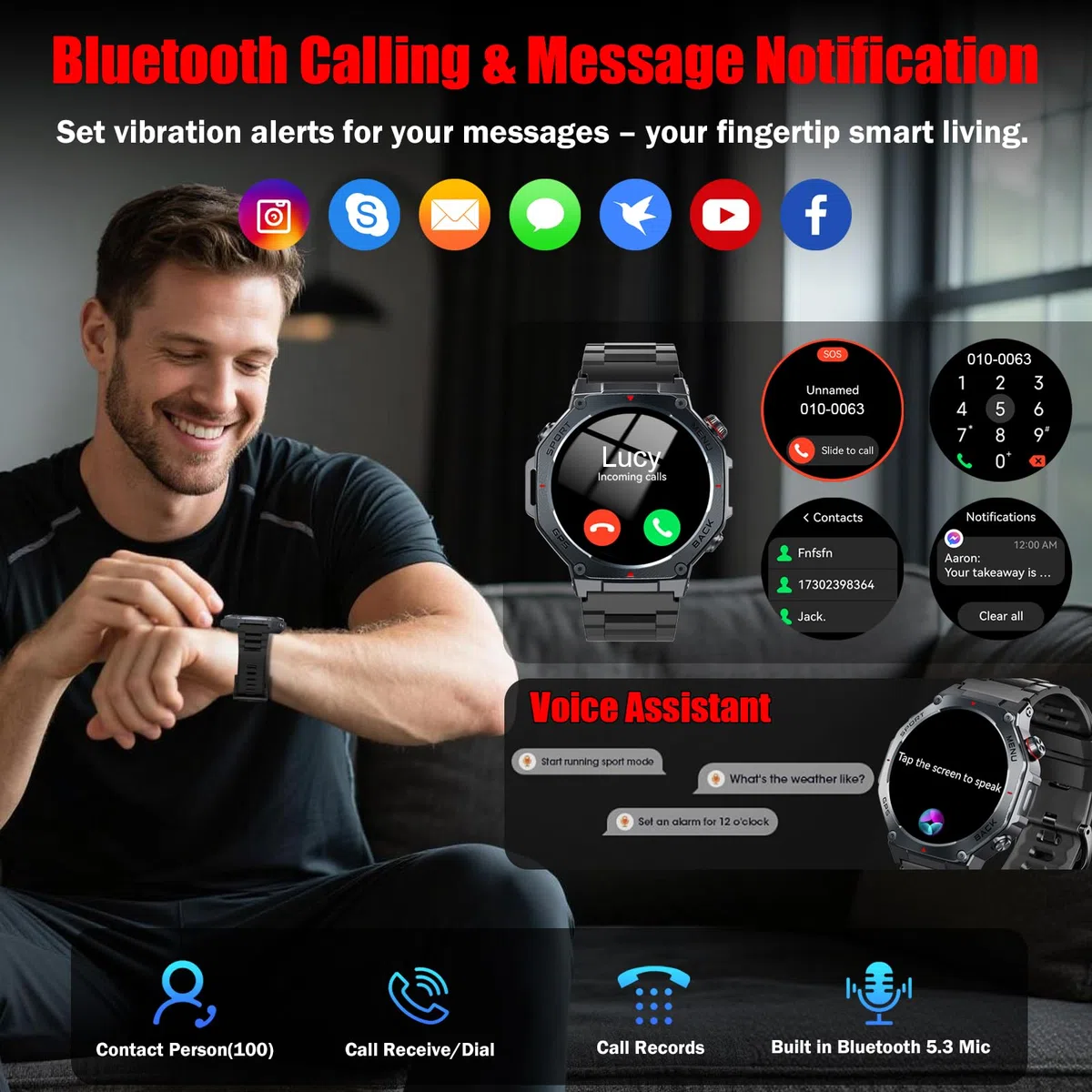 Smartwatch Herren GPS, 2026 Militär Fitnessuhr Sportuhr, 1.43''Fitness Tracker Smart Watch mit 24/7 Herzfrequenz/Schlafmonitor/Schrittzähler, 5ATM Wasserdicht, 170+ Sportmodi Outdoor für iOS Android