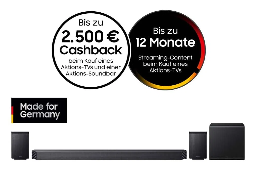 SAMSUNG HW-Q935GF Q-Series 9.1.4-Kanal-Soundbar für Fernseher, Kabelloser 6,5"-Subwoofer, 2.0.2-Kanal-Rücklautsprecher, Kabelloses Dolby Atmos und DTS:X, SpaceFit Sound Pro, Q-Symphony