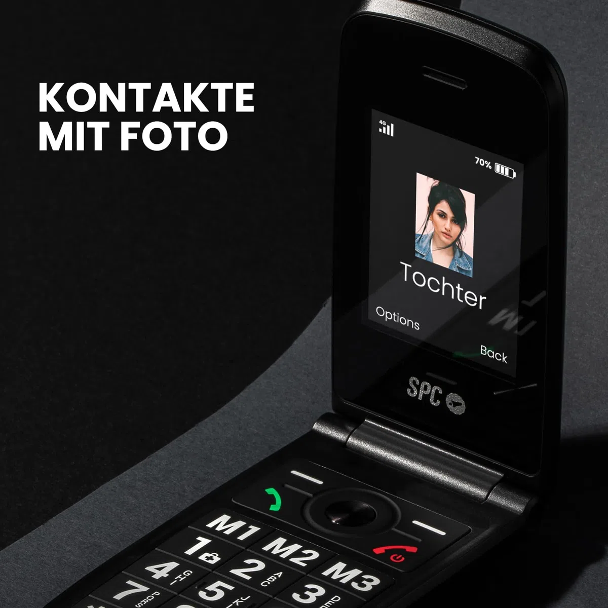 SPC Titan 2 – Klapphandy für Senioren, 4G, große Tasten, lauter Klingelton (105 dB), 2,4”-Display | Einfach zu bedienen und fern-konfigurierbar | 3 Direktwahltasten | Akku hält bis zu 7 Tage – Schwarz