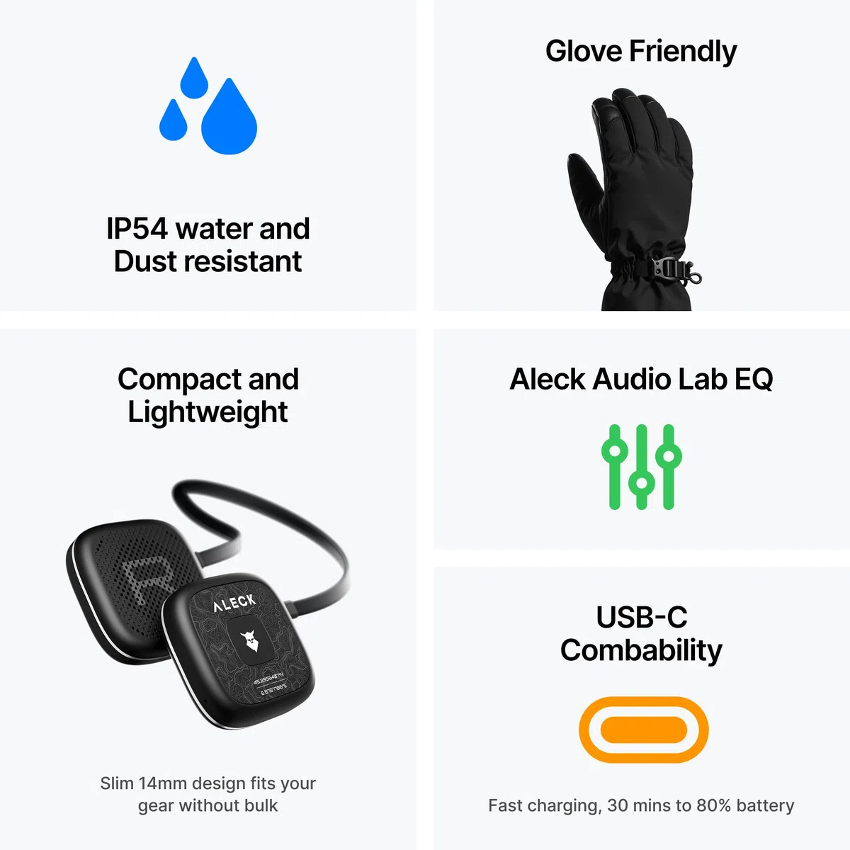 ALECK Snow Series Pro Universal Wireless Bluetooth Helm Lautsprecher Kopfhörer für Ski und Snowboard Audio Ready Helme, Handschuhfreundliche Steuerung, Mikrofon Headset für Freisprechanrufe
