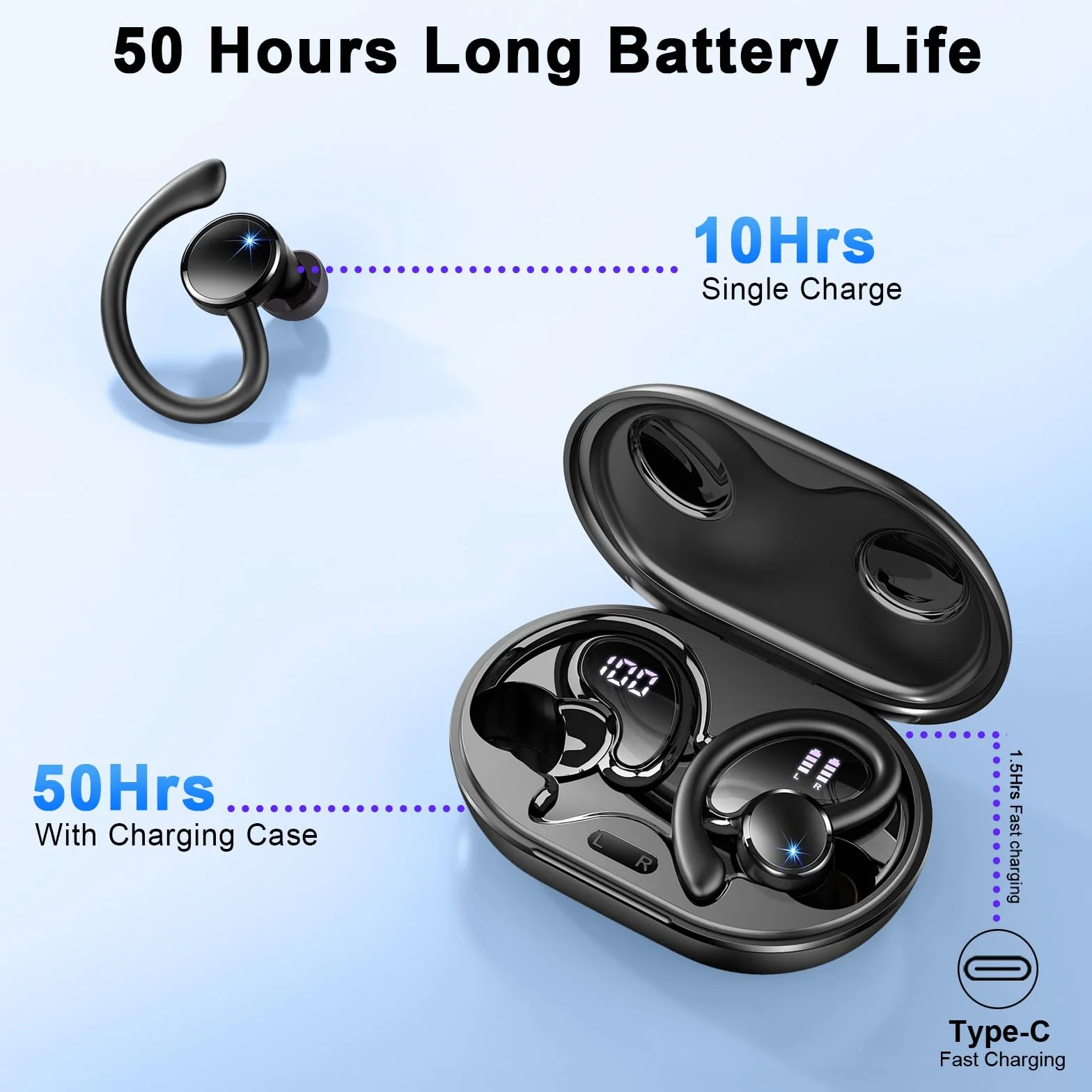 Bluetooth Kopfhörer Sport, Kopfhörer Kabellos Bluetooth 5.4 mit 4 ENC Noise Cancelling Mic, In Ear Kopfhörer mit HiFi Stereo, 50 Std Spielzeit Kabellose Ohrhörer, IP7 Wasserdicht, Dual LED-Anzeige