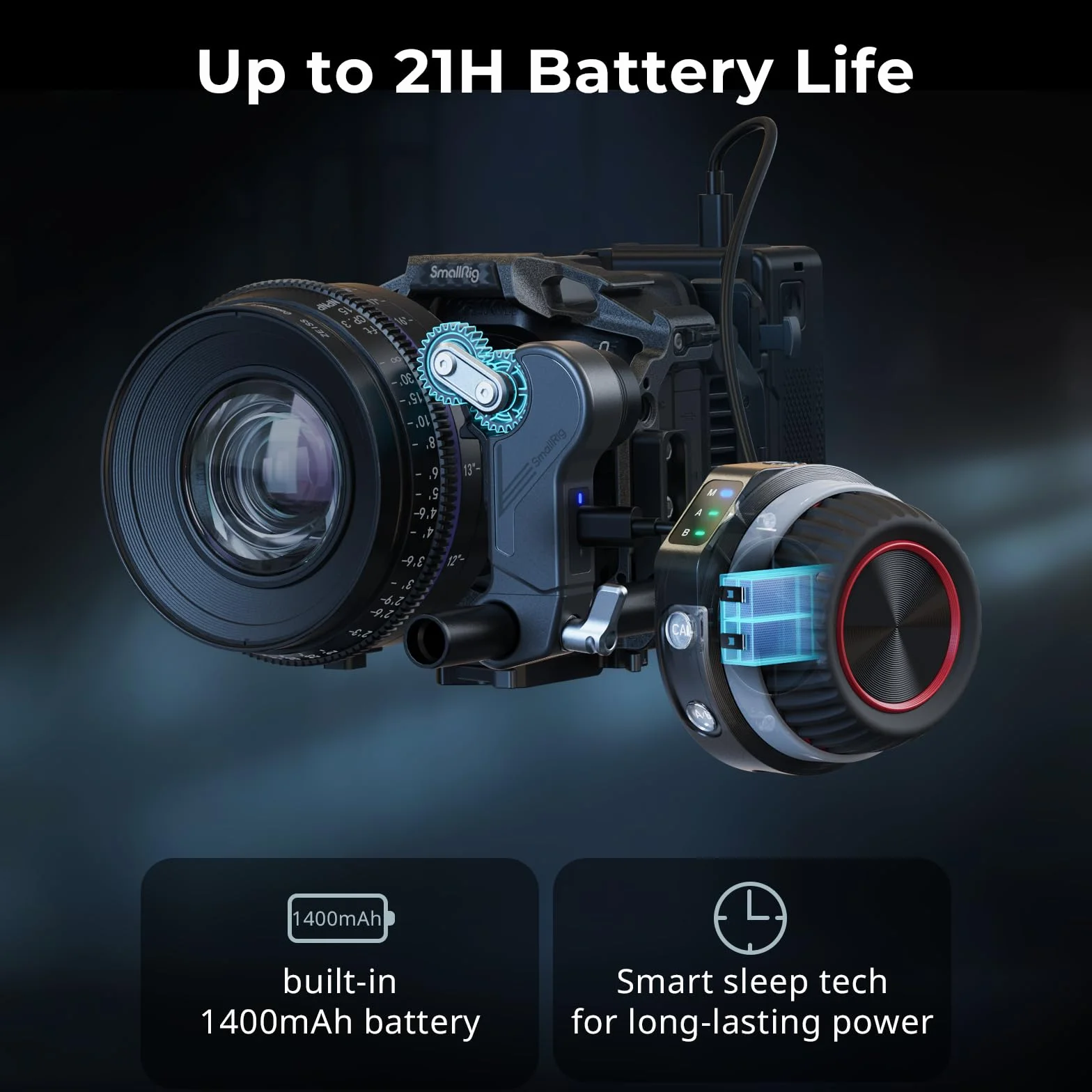SMALLRIG Wireless Follow Focus Kit (Lite) mit Handrad-Controller und Empfängermotor, A/B-Anschlägen und 15-mm-Stangenklemme, kompaktes Design, weitgehend kompatibel mit Kino – 4296B