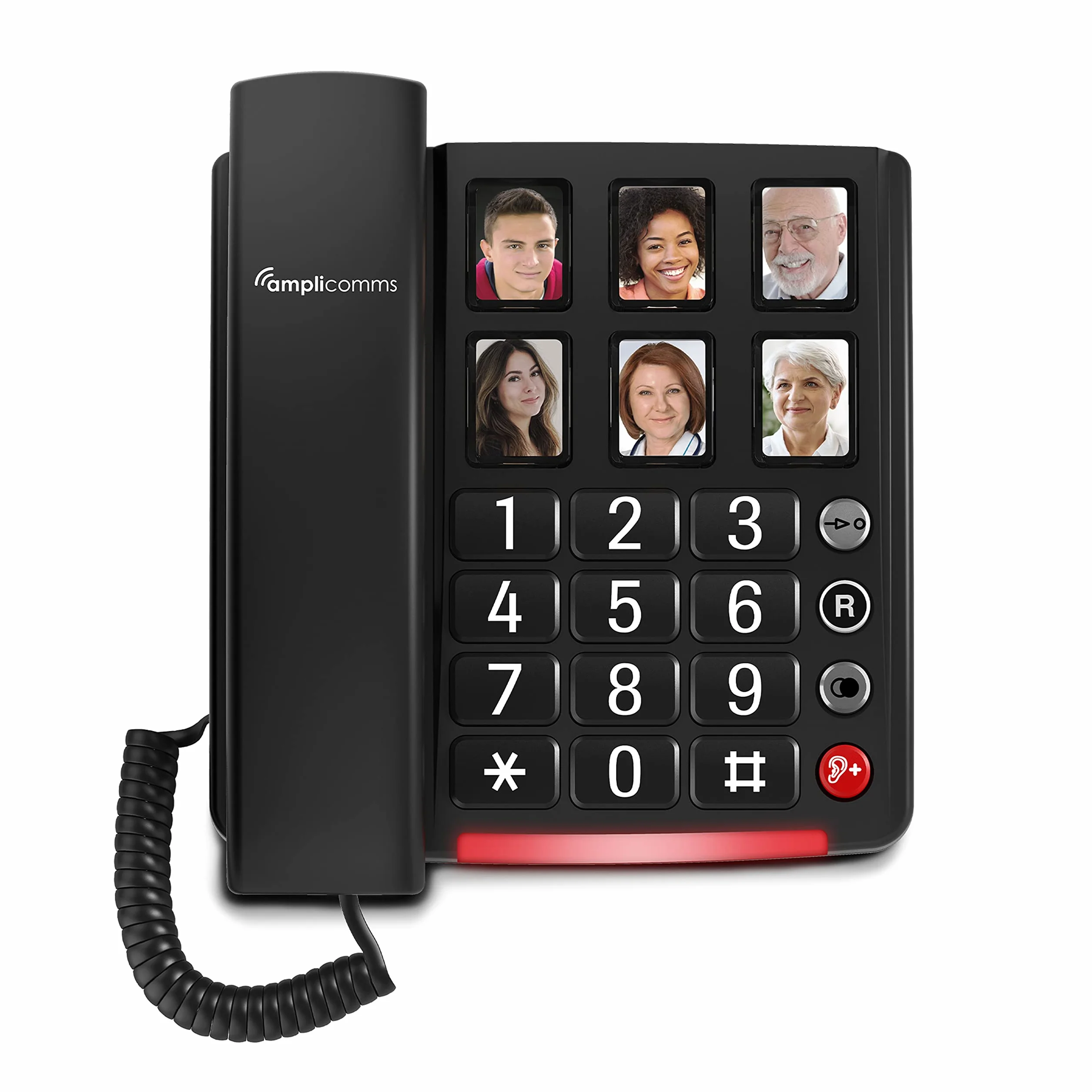 Amplicomms BigTel 40 Plus, schnurgebundenes Großtasten-Telefon, sechs Foto-Direktwahltasten, Audio-Boost +40dB, extra Laute Klingeltöne, Hörgerätekompatibel