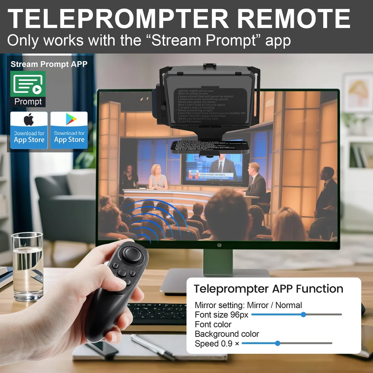 Tragbarer Teleprompter 7,7 Zoll 3-in-1 Handheld Desktop Monitor HD 70/30 Beam Splitter Glas Fernbedienung kompatibel iOS Android