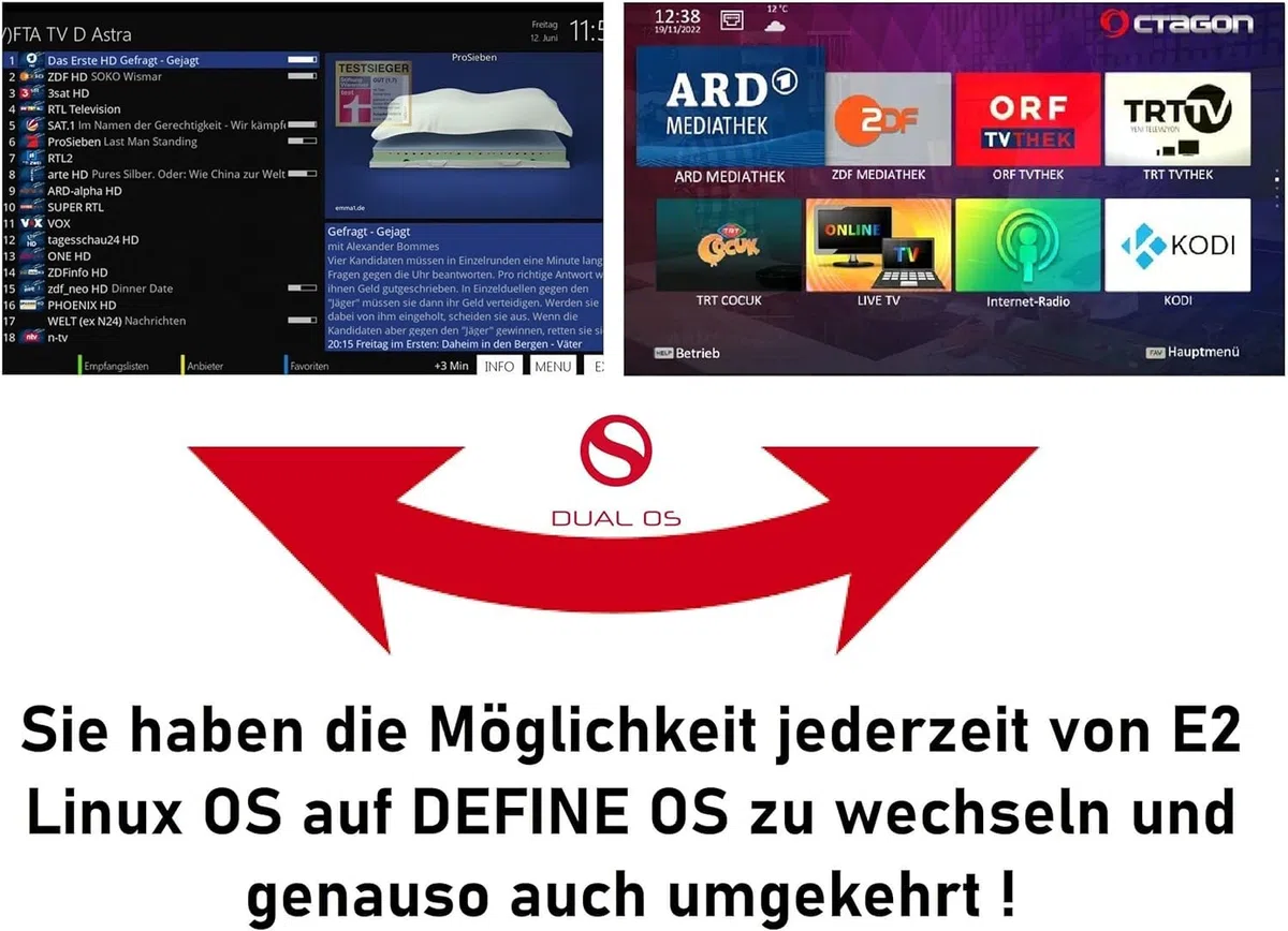 Octagon SF8008 UHD 4K Supreme Twin Sat Receiver + 1TB Festplatte INTERN, 2X DVB-S2X Tuner, E2 Linux & Define OS, mit Aufnahmefunktion, M.2 M Key, Gigabit LAN, Kartenleser, Sat to IP, WiFi WLAN